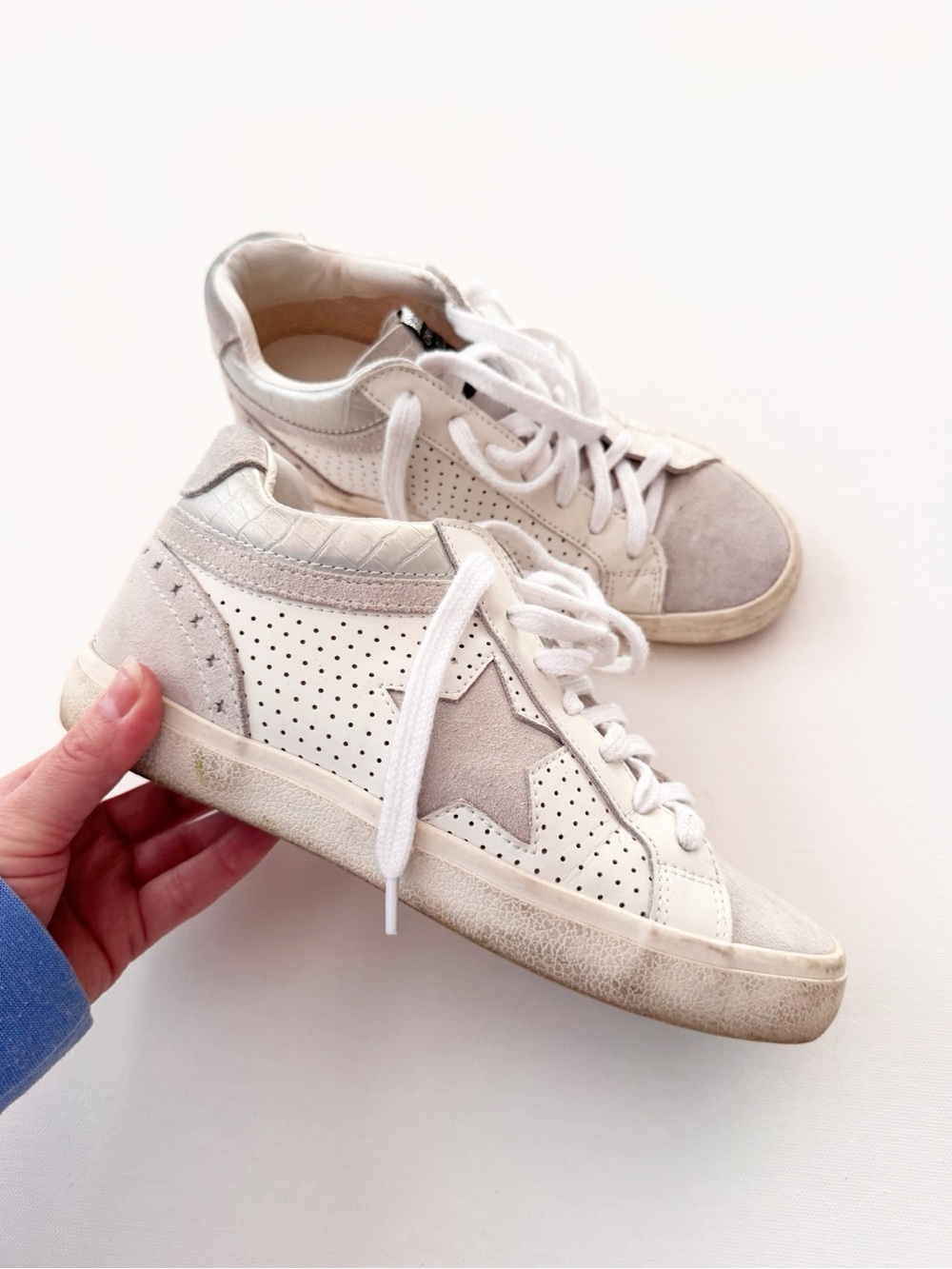 Vintage Havana Bounce Mid Top Sneakers Womens 7 White Grey Croco Leather Star
